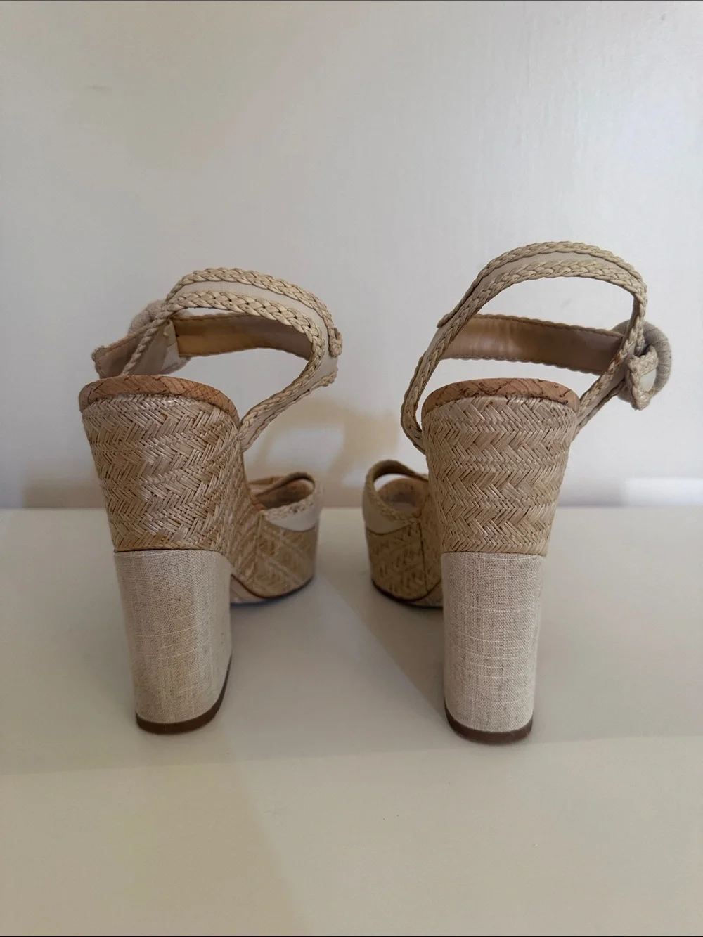 Sam Edelman Lillie Platform Wedge Sandals Cream Espadrille Braided Size 10